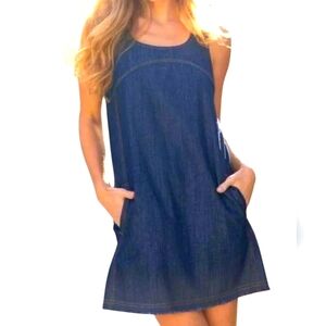 Natural Life Dress Denim JJ Jumper Blue Jean Short Sleeveless Cotton‎ Pockets M